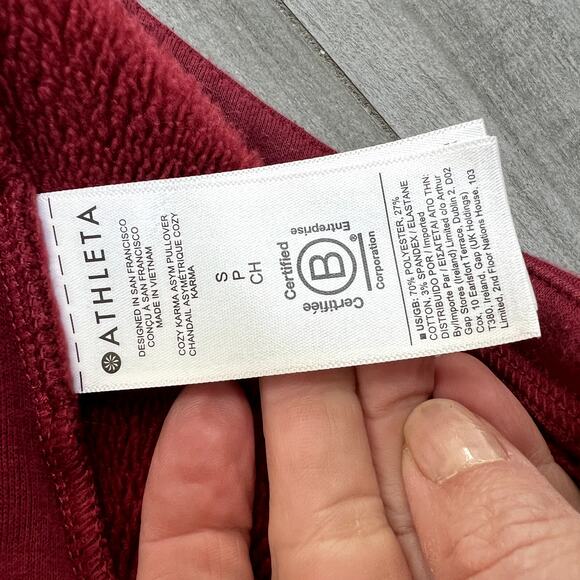 Athleta Cozy Karma Asym Pullover Sweatshirt SlmallDecadent Red - Picture 7 of 8
